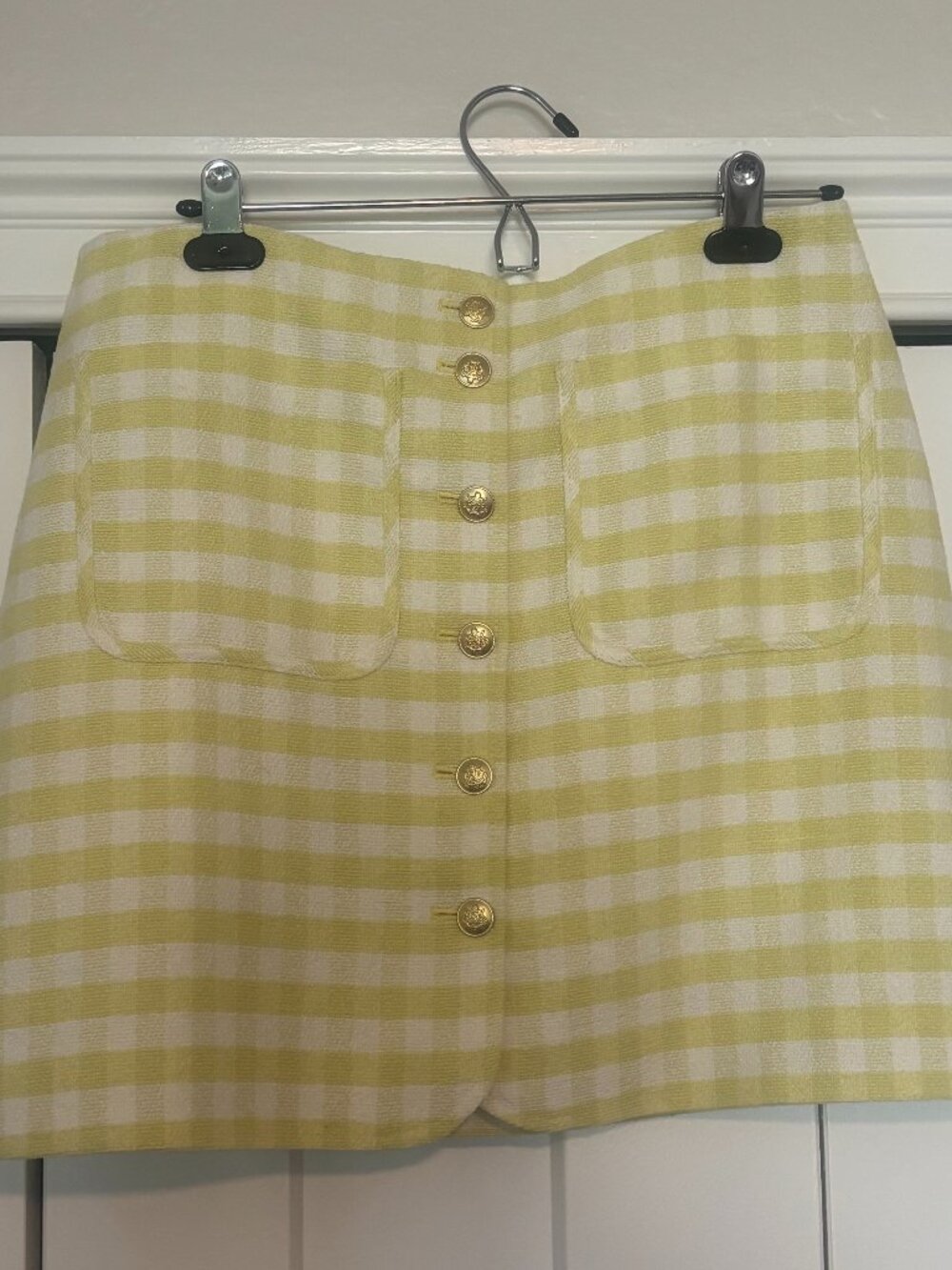 J. Crew Button-front mini skirt in gingham terry tweed
